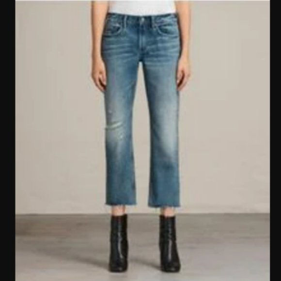 Flattering Cropped Length jeans, ALL SAINTS Serene Destroy Kick Flare Jeans w26 - Picture 2 of 11